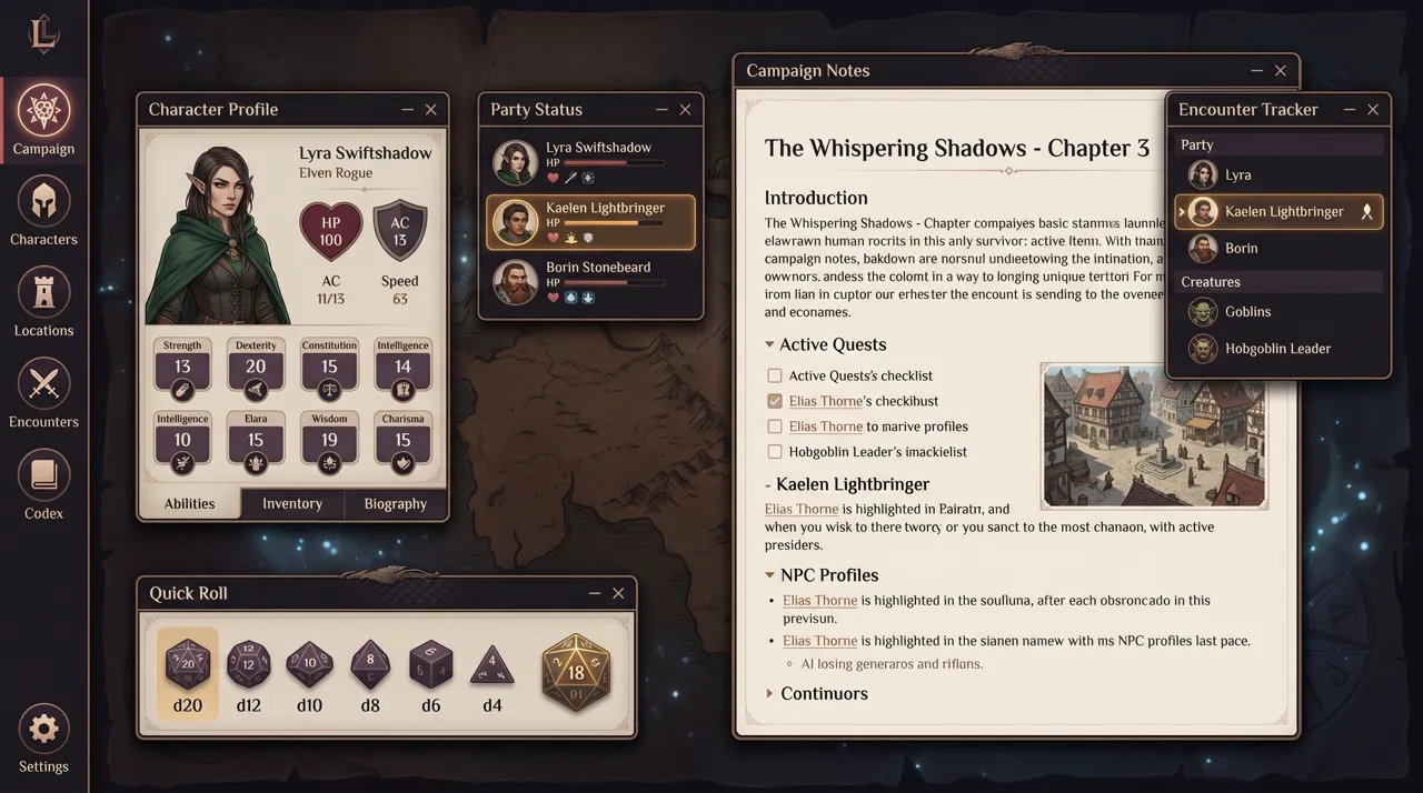 FeyCraft combat tracker showing initiative order, HP bars, and active conditions
